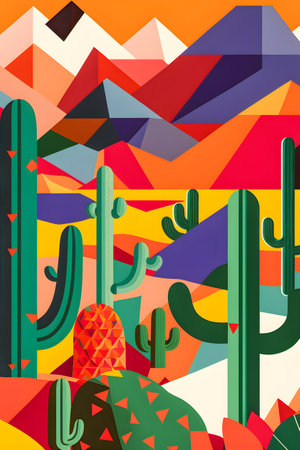 Mexico landscape, flat design illustration, mexican summer, AI Generatedの素材