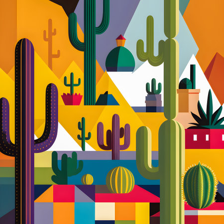 Mexico landscape, flat design illustration, mexican summer, AI Generatedの素材