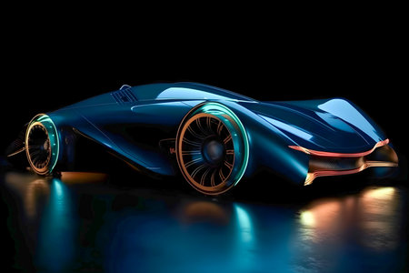Retro future car concept, dark colors, car show style, AI Generatedの素材