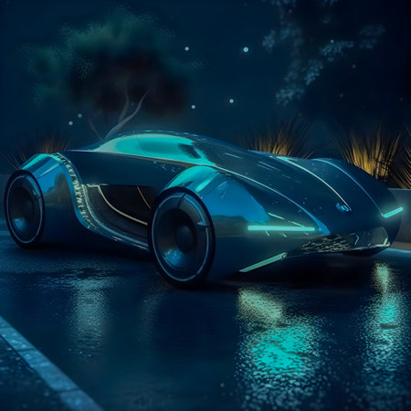 Retro future car concept, dark colors, car show style, AI Generatedの素材
