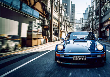 Racing sport car on Tokyo street, AI Generatedの素材