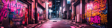 Tokyo City by Night, Anime and Manga drawing illustration, city views, magenta neon, AI Generatedの素材