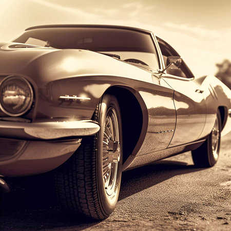 Retro classic car in sepia tone, poster car style, AI Generatedの素材