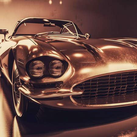 Retro classic car in sepia tone, poster car style, AI Generatedの素材
