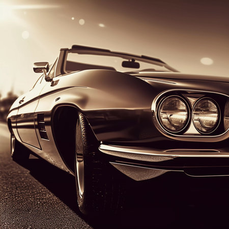 Retro classic car in sepia tone, poster car style, AI Generatedの素材