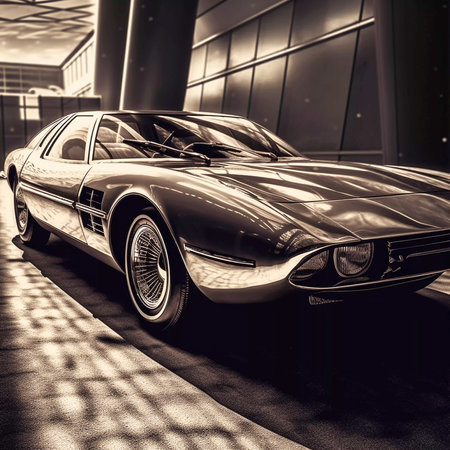Retro classic car in sepia tone, poster car style, AI Generatedの素材