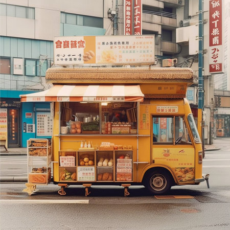 Asian street food, collage art style, vintage illustration, AI Generatedの素材