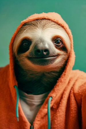 Hipster sloth take selfie photo, funny anthropomorphic animals, AI Generatedの素材