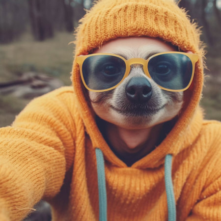 Hipster sloth take selfie photo, funny anthropomorphic animals, AI Generatedの素材