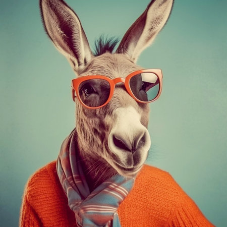 Hipster anthropomorphic donkey taking a selfie, AI Generatedの素材