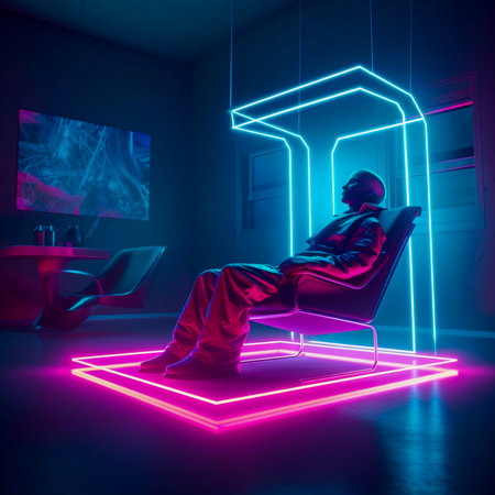 Rest, the art of the future, neon lights, AI Generatedの素材