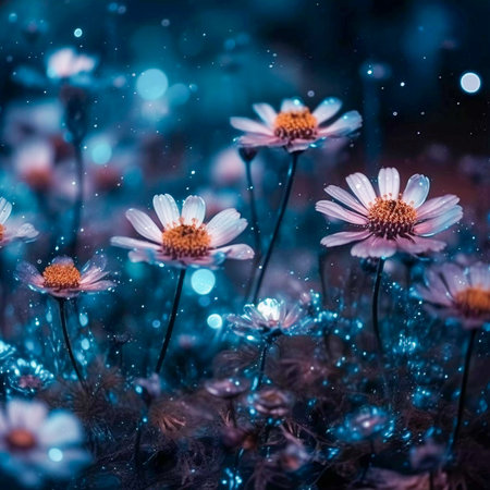 Abstract stargazing ethereal flowers background, AI Generatedの素材