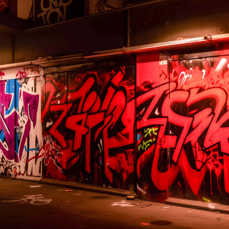 Tokyo City by Night, Anime and Manga drawing illustration, city views, red neon, AI Generatedの素材