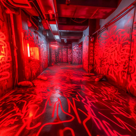 Tokyo City by Night, Anime and Manga drawing illustration, city views, red neon, AI Generatedの素材