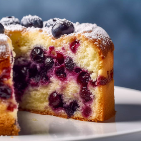 blueberry cake, blueberries pie, close-up illustration, AI Generatedの素材