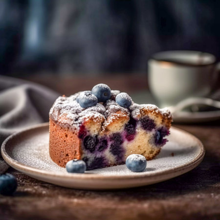 blueberry cake, blueberries pie, close-up illustration, AI Generatedの素材