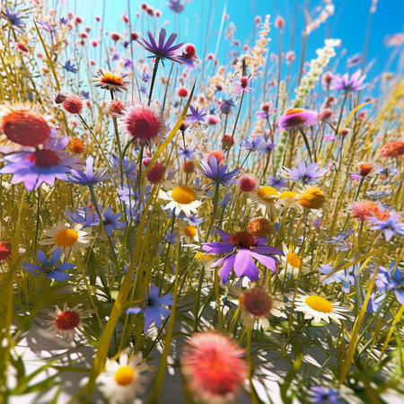 Spring flowers in the meadow, AI Generatedの素材