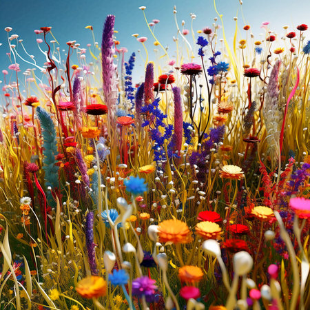 Spring flowers in the meadow, AI Generatedの素材