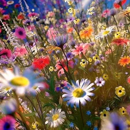 Spring flowers in the meadow, AI Generatedの素材