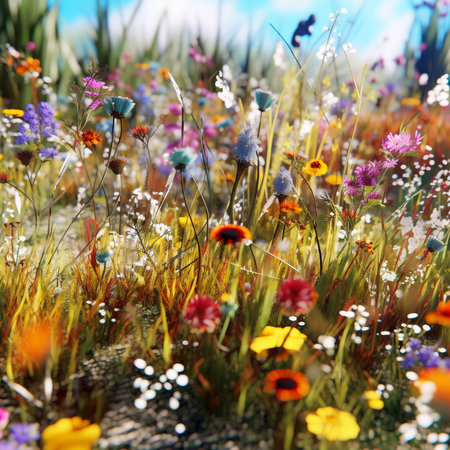 Spring flowers in the meadow, AI Generatedの素材