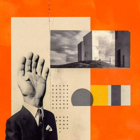 Abstract Hand Control: Collage Art with Minimalistic Manipulated Hands, AI Generatedの素材
