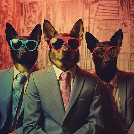Harmony Hounds: Dog Band Poses for Memorable Album Cover, AI Generatedの素材