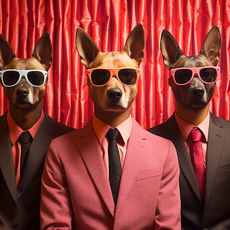 Harmony Hounds: Dog Band Poses for Memorable Album Cover, AI Generatedの素材