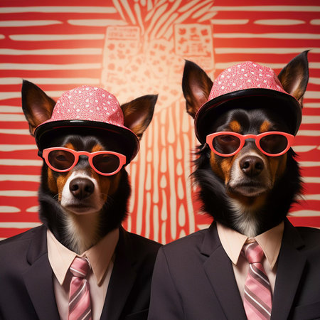 Harmony Hounds: Dog Band Poses for Memorable Album Cover, AI Generatedの素材