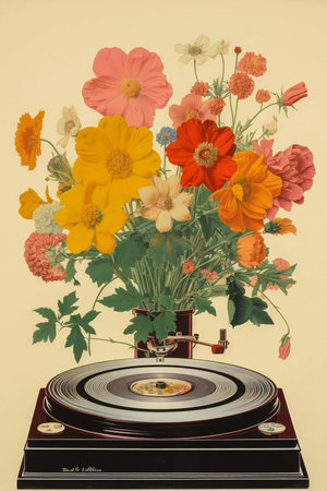 Floral Fantasia: Album Art and Poster Showcasing Abstract Flower Artistry, AI Generatedの素材