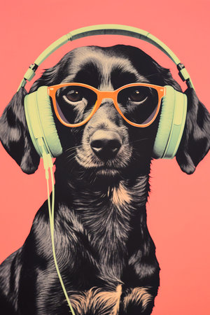 Vintage Vibes: Album Art and Poster with Hipster Vintage Portrait of an Anthropomorphic Dog, AI Generatedの素材