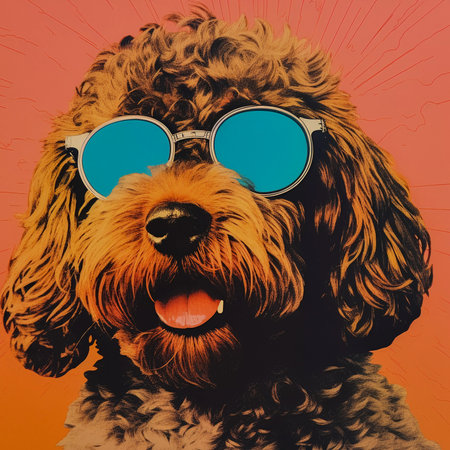 Vintage Vibes: Album Art and Poster with Hipster Vintage Portrait of an Anthropomorphic Dog, AI Generatedの素材