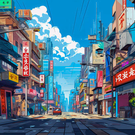 Manga Adventures in Tokyo Streets, AI Generatedの素材