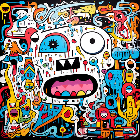 Hipster hand drawn Crazy doodle Monster face,drawing style. Generative AIの素材