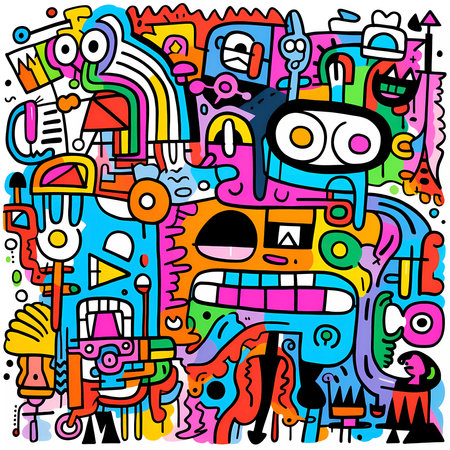 Hand Drawn Crazy doodle Monster,drawing style. illustration Generative AIの素材