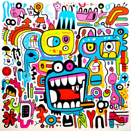 Vector illustration of Monsters and cute alien friendly, cool, cute hand drawn monsters collection Generative AIの素材