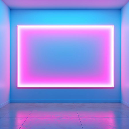 3d render of empty room with neon light on the wall. Generative AIの素材