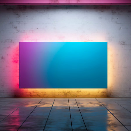 3d rendering of an empty room with a blue wall and wooden floor Generative AIの素材