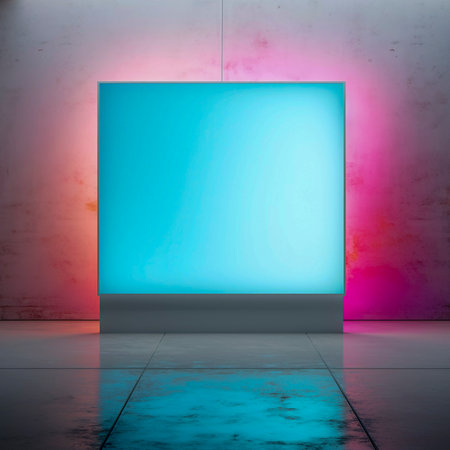 Abstract empty room with blue and pink neon light. 3D Rendering Generative AIの素材