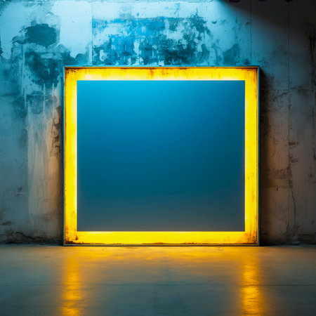 Empty frame in grunge room with concrete wall and light from window Generative AIの素材
