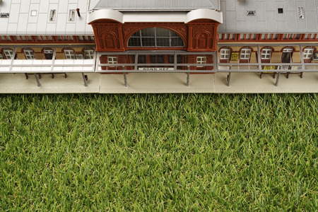nice model town isolated on a grass backgroundの写真素材