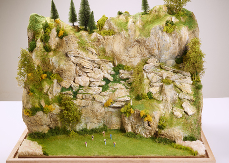 Little toys with model mountain. Close up photo.の写真素材