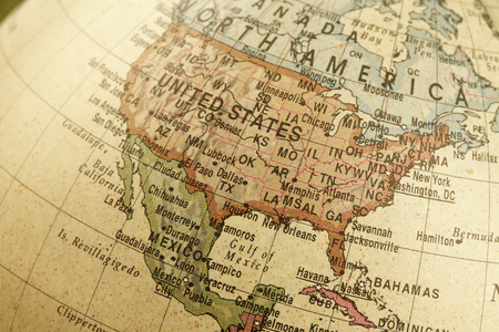 close up of terrestrial globe on grass backgroundの写真素材