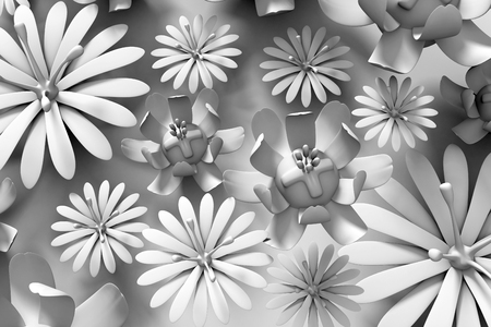 Beautiful trendy nature background seamless pattern   white summer 3d flowerの写真素材