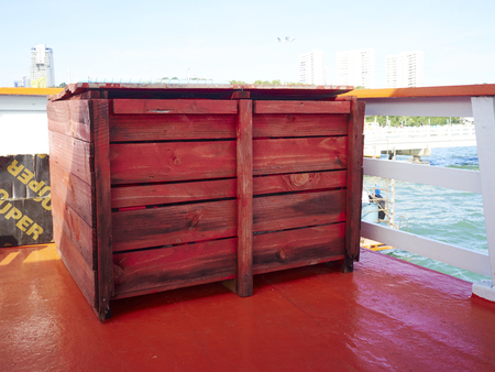 Crate with utensils. Wooden box made in vintage style.の写真素材