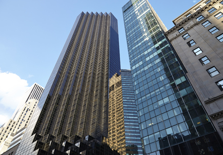 Looking up Lower Manhattan skyscrapers, New York City : June 9, 2014の写真素材
