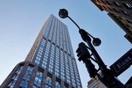 Looking up Lower Manhattan skyscrapers, New York City : June 9, 2014
