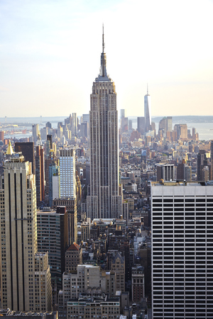 New York City skyline aerial view at sunset - USAの写真素材
