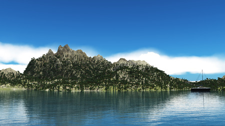 An image of a big nice mountain in blue skies backgroundの写真素材