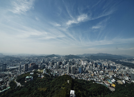 Seoul city of Korea, panorama, airviewの写真素材