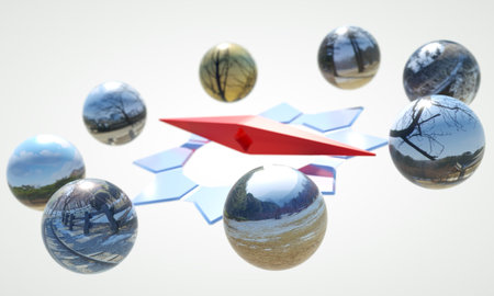 red word indicated by compass conceptual image on white backgroundの写真素材